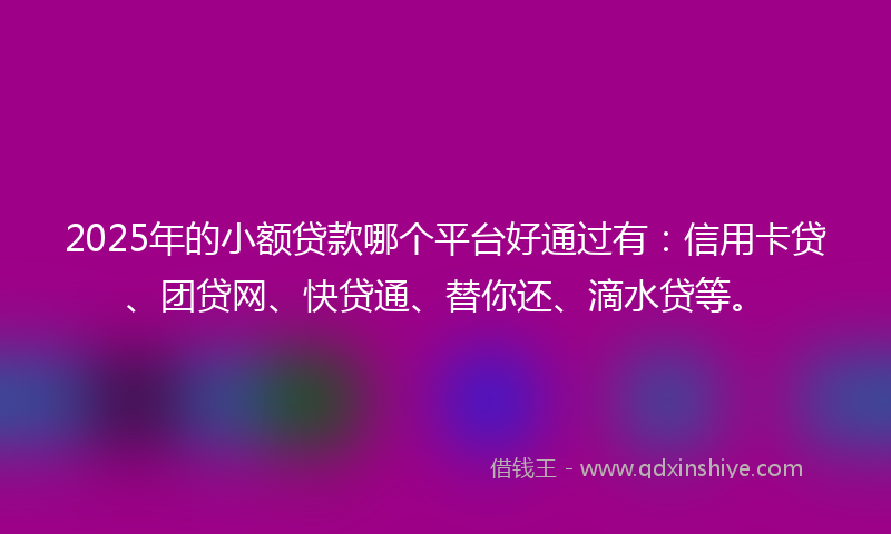 2025年的小额贷款哪个平台好通过有：信用卡贷、团贷网、快贷通、替你还、滴水贷等。