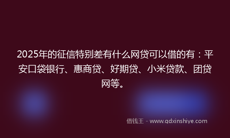2025年的征信特别差有什么网贷可以借的有：平安口袋银行、惠商贷、好期贷、小米贷款、团贷网等。