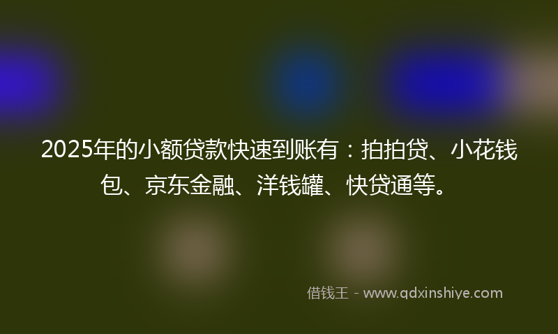 2025年的小额贷款快速到账有：拍拍贷、小花钱包、京东金融、洋钱罐、快贷通等。