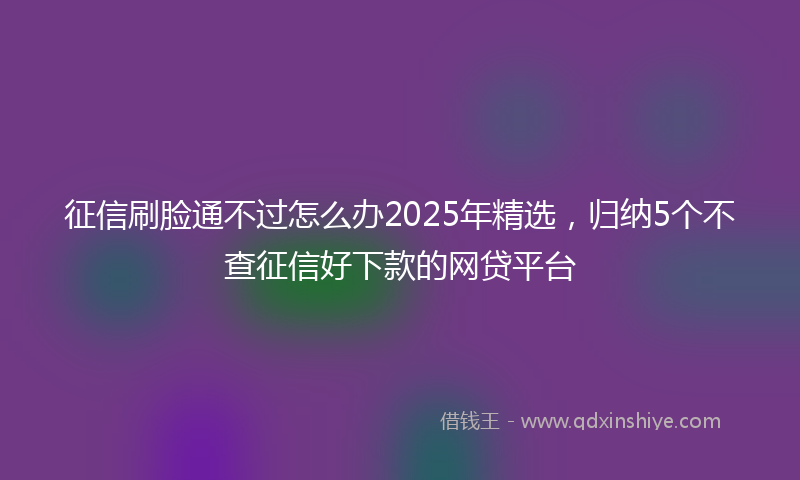 征信刷脸通不过怎么办2025年精选，归纳5个不查征信好下款的网贷平台