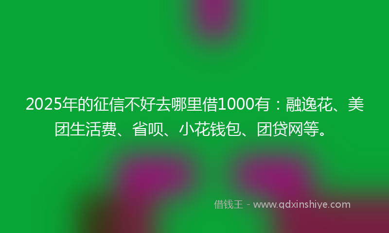 2025年的征信不好去哪里借1000有：融逸花、美团生活费、省呗、小花钱包、团贷网等。
