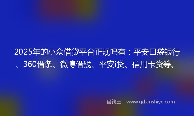 2025年的小众借贷平台正规吗有：平安口袋银行、360借条、微博借钱、平安i贷、信用卡贷等。