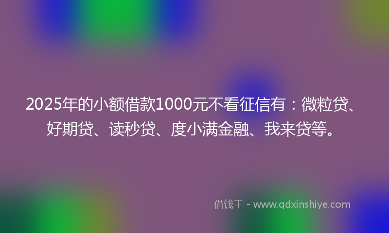 2025年的小额借款1000元不看征信有：微粒贷、好期贷、读秒贷、度小满金融、我来贷等。