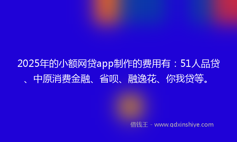 2025年的小额网贷app制作的费用有：51人品贷、中原消费金融、省呗、融逸花、你我贷等。
