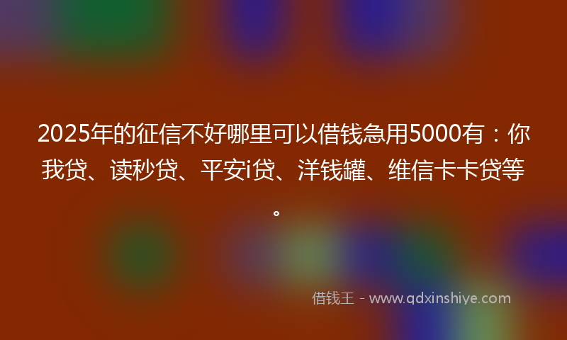 2025年的征信不好哪里可以借钱急用5000有：你我贷、读秒贷、平安i贷、洋钱罐、维信卡卡贷等。