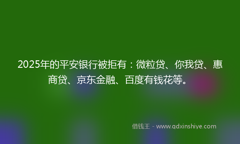 2025年的平安银行被拒有：微粒贷、你我贷、惠商贷、京东金融、百度有钱花等。