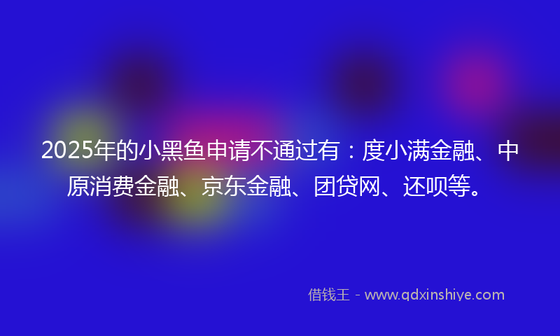 2025年的小黑鱼申请不通过有：度小满金融、中原消费金融、京东金融、团贷网、还呗等。