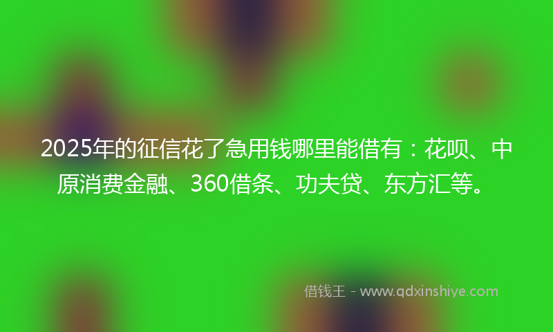 2025年的征信花了急用钱哪里能借有：花呗、中原消费金融、360借条、功夫贷、东方汇等。