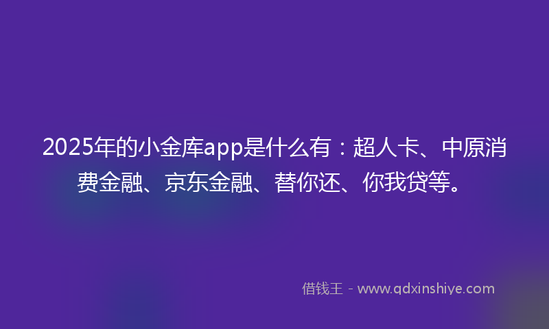 2025年的小金库app是什么有：超人卡、中原消费金融、京东金融、替你还、你我贷等。