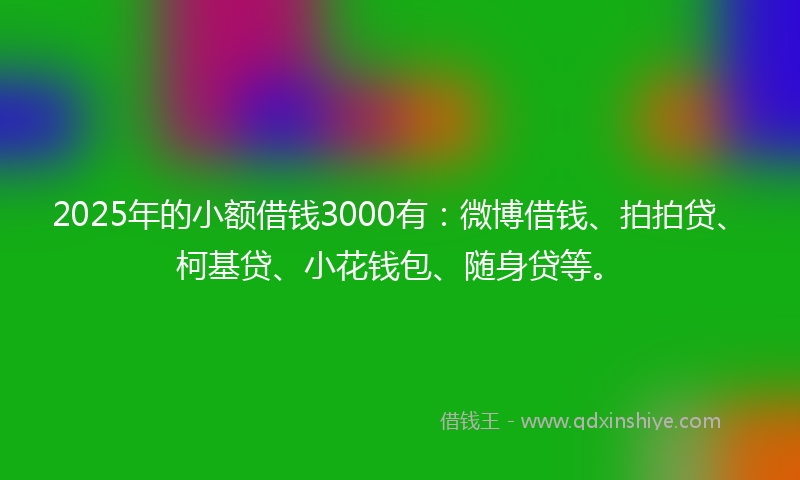 2025年的小额借钱3000有：微博借钱、拍拍贷、柯基贷、小花钱包、随身贷等。