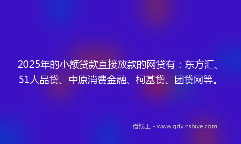 2025年的小额贷款直接放款的网贷有：东方汇、51人品贷、中原消费金融、柯基贷、团贷网等。
