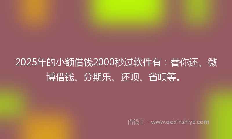 2025年的小额借钱2000秒过软件有：替你还、微博借钱、分期乐、还呗、省呗等。