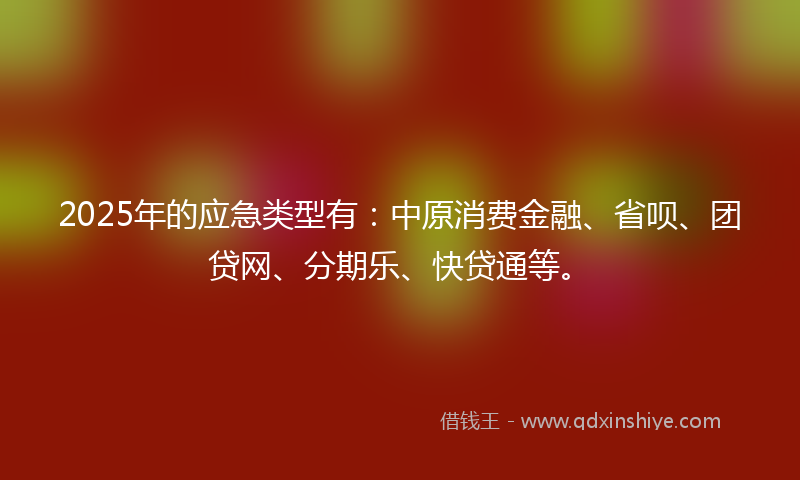 2025年的应急类型有：中原消费金融、省呗、团贷网、分期乐、快贷通等。