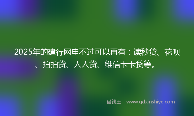 2025年的建行网申不过可以再有：读秒贷、花呗、拍拍贷、人人贷、维信卡卡贷等。