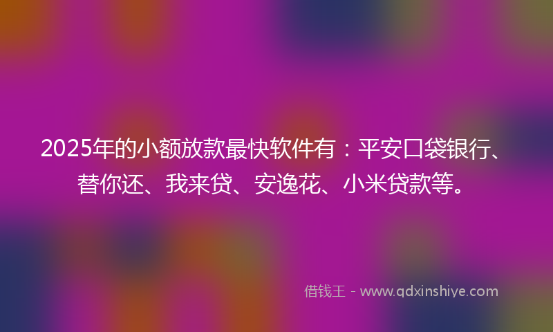 2025年的小额放款最快软件有：平安口袋银行、替你还、我来贷、安逸花、小米贷款等。