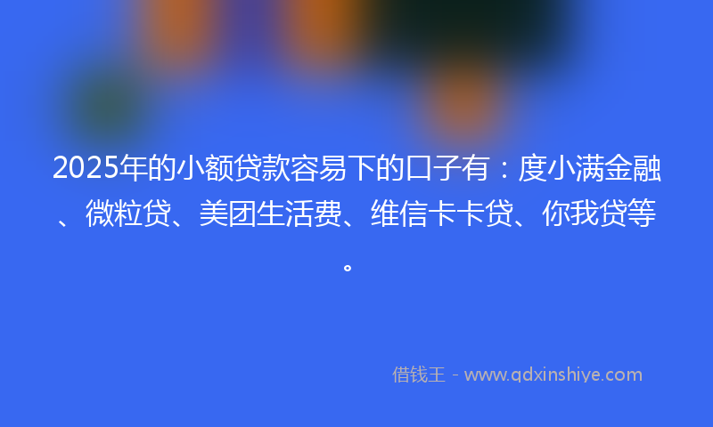 2025年的小额贷款容易下的口子有：度小满金融、微粒贷、美团生活费、维信卡卡贷、你我贷等。