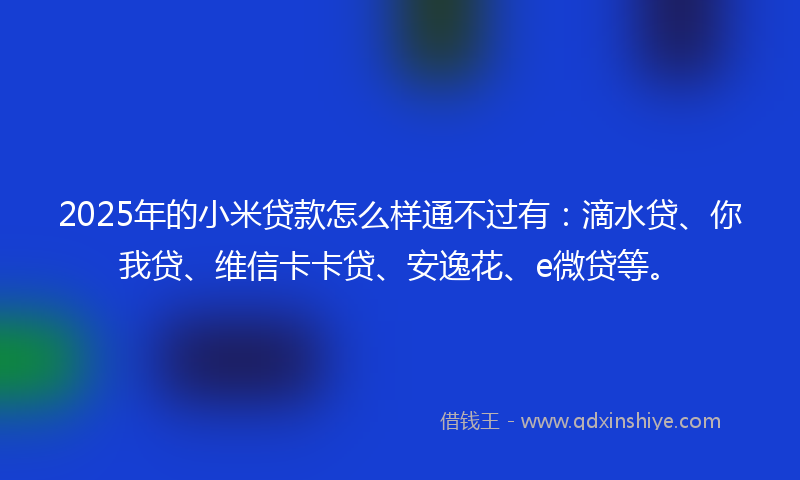 2025年的小米贷款怎么样通不过有：滴水贷、你我贷、维信卡卡贷、安逸花、e微贷等。
