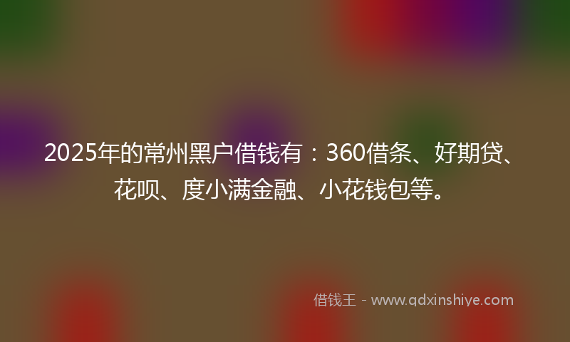 2025年的常州黑户借钱有：360借条、好期贷、花呗、度小满金融、小花钱包等。