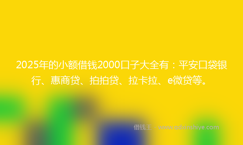 2025年的小额借钱2000口子大全有：平安口袋银行、惠商贷、拍拍贷、拉卡拉、e微贷等。