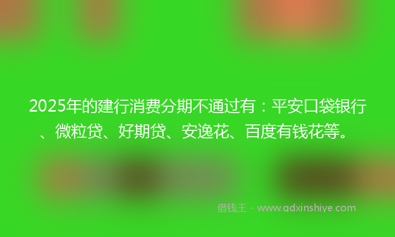 2025年的建行消费分期不通过有：平安口袋银行、微粒贷、好期贷、安逸花、百度有钱花等。