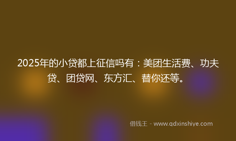 2025年的小贷都上征信吗有：美团生活费、功夫贷、团贷网、东方汇、替你还等。