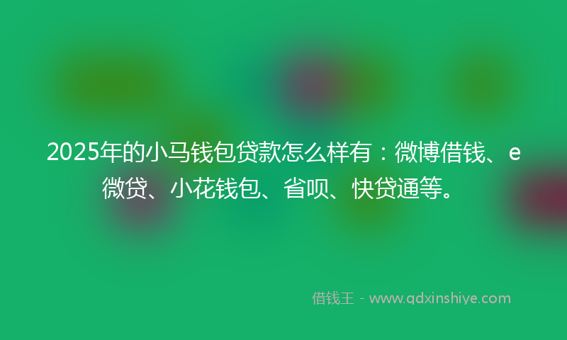 2025年的小马钱包贷款怎么样有：微博借钱、e微贷、小花钱包、省呗、快贷通等。
