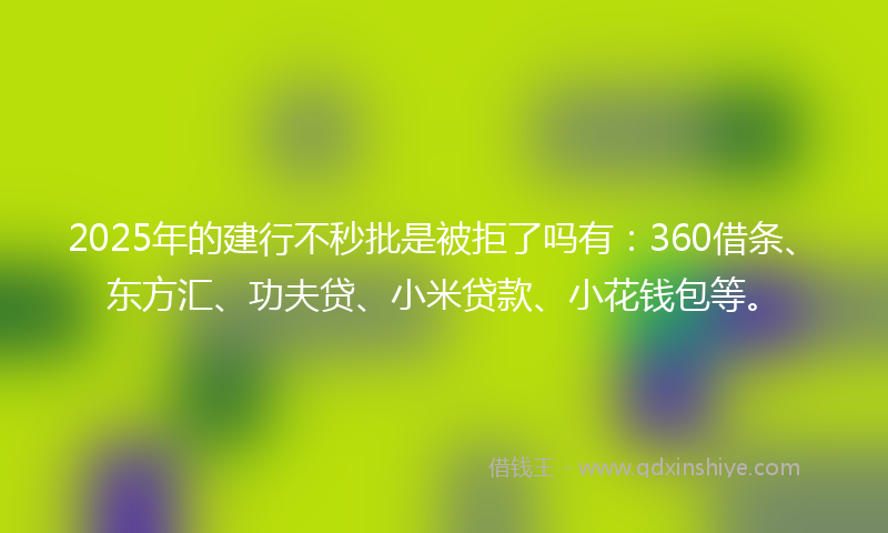 2025年的建行不秒批是被拒了吗有：360借条、东方汇、功夫贷、小米贷款、小花钱包等。