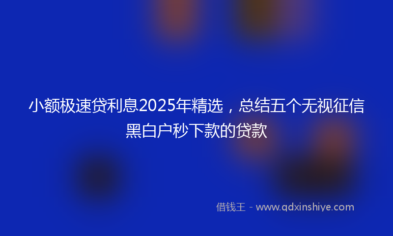 小额极速贷利息2025年精选，总结五个无视征信黑白户秒下款的贷款