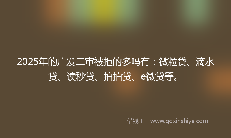 2025年的广发二审被拒的多吗有：微粒贷、滴水贷、读秒贷、拍拍贷、e微贷等。