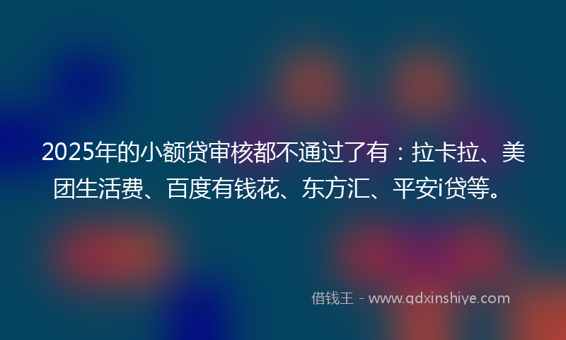 2025年的小额贷审核都不通过了有：拉卡拉、美团生活费、百度有钱花、东方汇、平安i贷等。