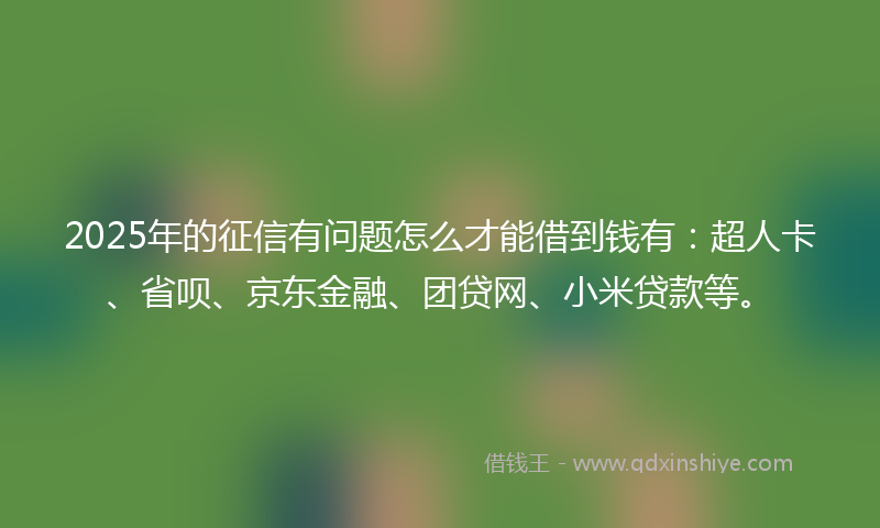 2025年的征信有问题怎么才能借到钱有：超人卡、省呗、京东金融、团贷网、小米贷款等。