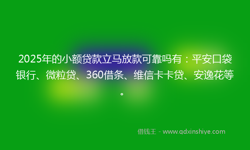 2025年的小额贷款立马放款可靠吗有：平安口袋银行、微粒贷、360借条、维信卡卡贷、安逸花等。
