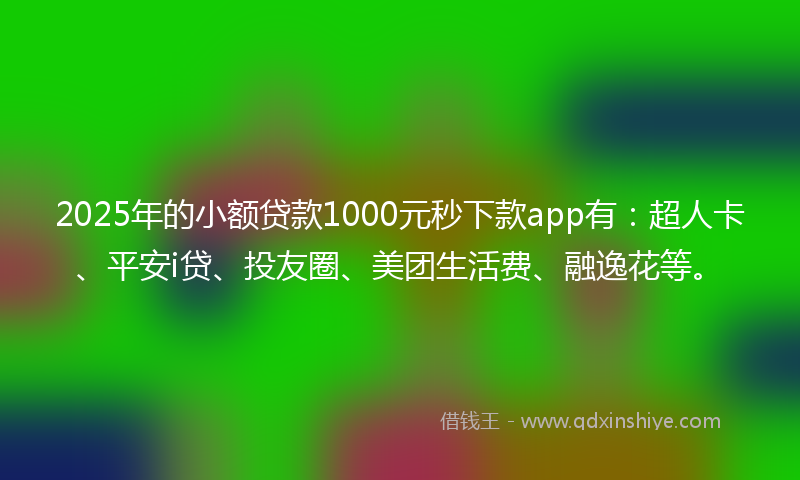 2025年的小额贷款1000元秒下款app有：超人卡、平安i贷、投友圈、美团生活费、融逸花等。