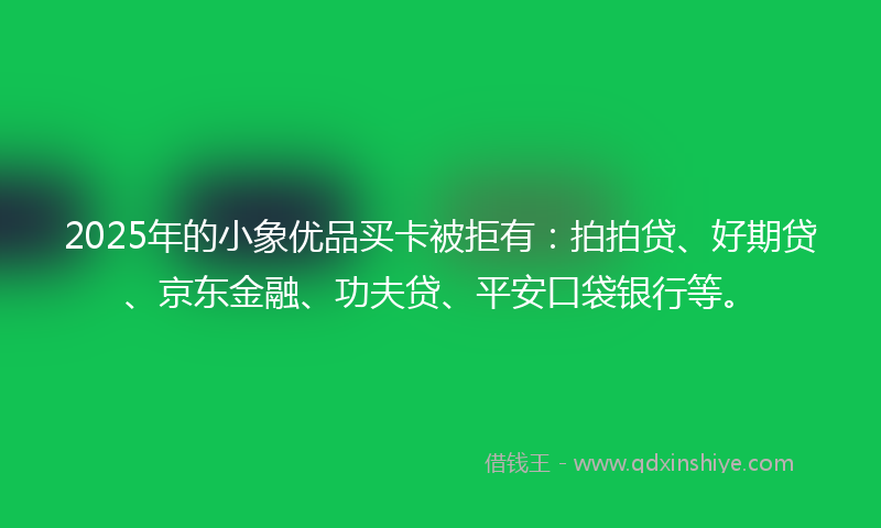2025年的小象优品买卡被拒有：拍拍贷、好期贷、京东金融、功夫贷、平安口袋银行等。