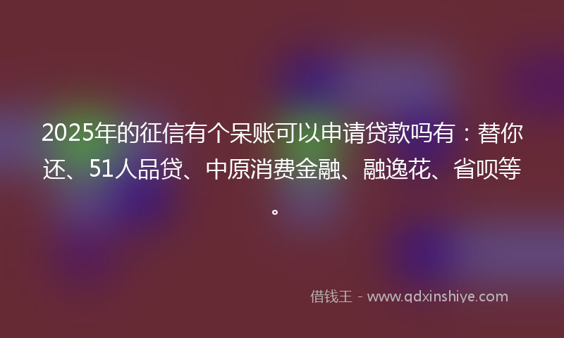 2025年的征信有个呆账可以申请贷款吗有：替你还、51人品贷、中原消费金融、融逸花、省呗等。
