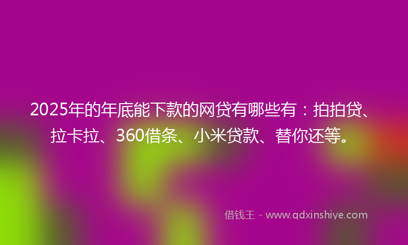 2025年的年底能下款的网贷有哪些有：拍拍贷、拉卡拉、360借条、小米贷款、替你还等。