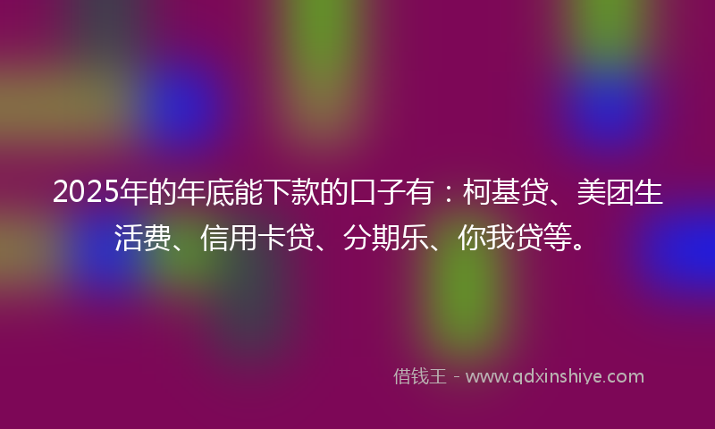 2025年的年底能下款的口子有：柯基贷、美团生活费、信用卡贷、分期乐、你我贷等。