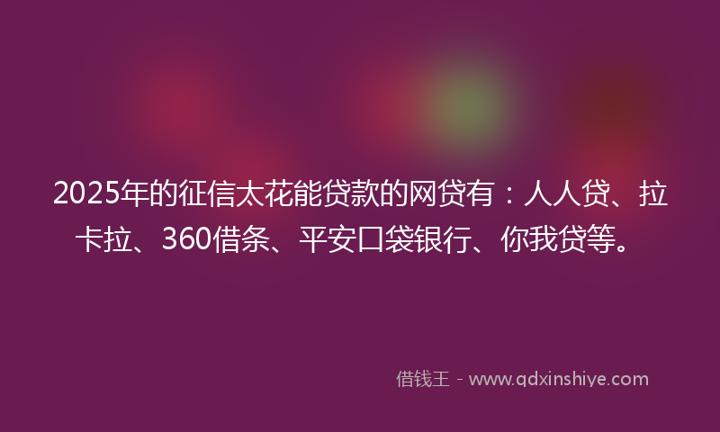 2025年的征信太花能贷款的网贷有：人人贷、拉卡拉、360借条、平安口袋银行、你我贷等。