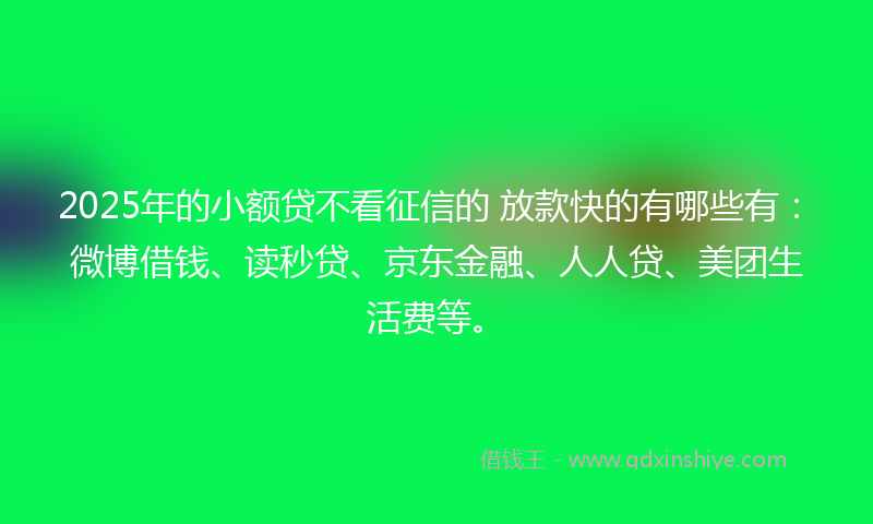 2025年的小额贷不看征信的 放款快的有哪些有：微博借钱、读秒贷、京东金融、人人贷、美团生活费等。