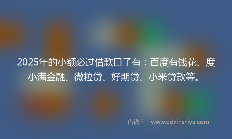 2025年的小额必过借款口子有：百度有钱花、度小满金融、微粒贷、好期贷、小米贷款等。