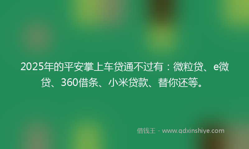2025年的平安掌上车贷通不过有：微粒贷、e微贷、360借条、小米贷款、替你还等。