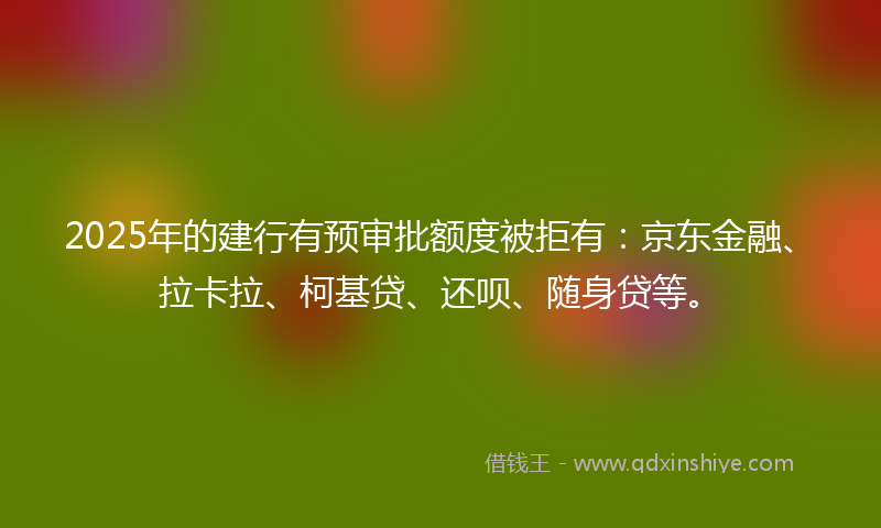 2025年的建行有预审批额度被拒有：京东金融、拉卡拉、柯基贷、还呗、随身贷等。