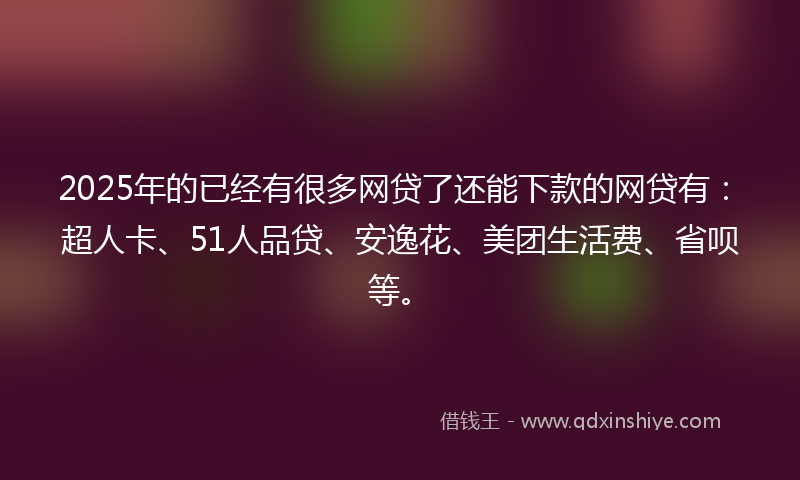 2025年的已经有很多网贷了还能下款的网贷有：超人卡、51人品贷、安逸花、美团生活费、省呗等。