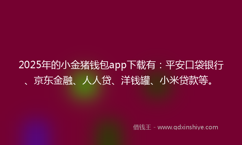 2025年的小金猪钱包app下载有：平安口袋银行、京东金融、人人贷、洋钱罐、小米贷款等。