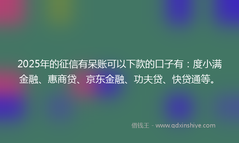 2025年的征信有呆账可以下款的口子有：度小满金融、惠商贷、京东金融、功夫贷、快贷通等。