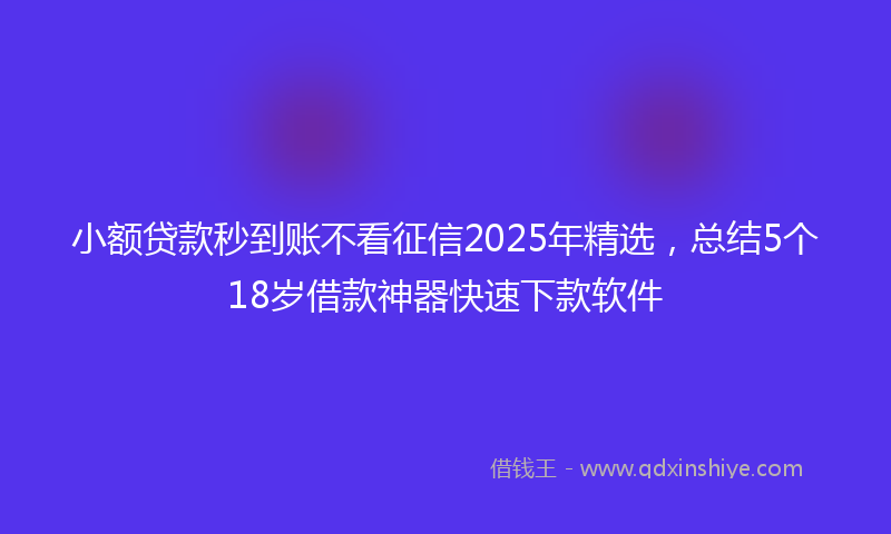 小额贷款秒到账不看征信2025年精选，总结5个18岁借款神器快速下款软件