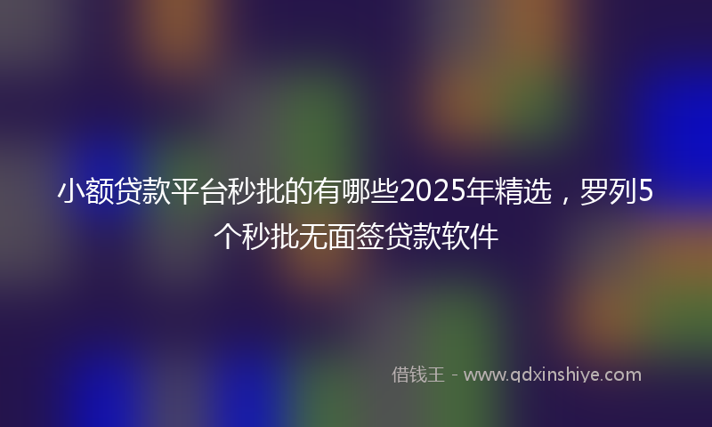 小额贷款平台秒批的有哪些2025年精选，罗列5个秒批无面签贷款软件