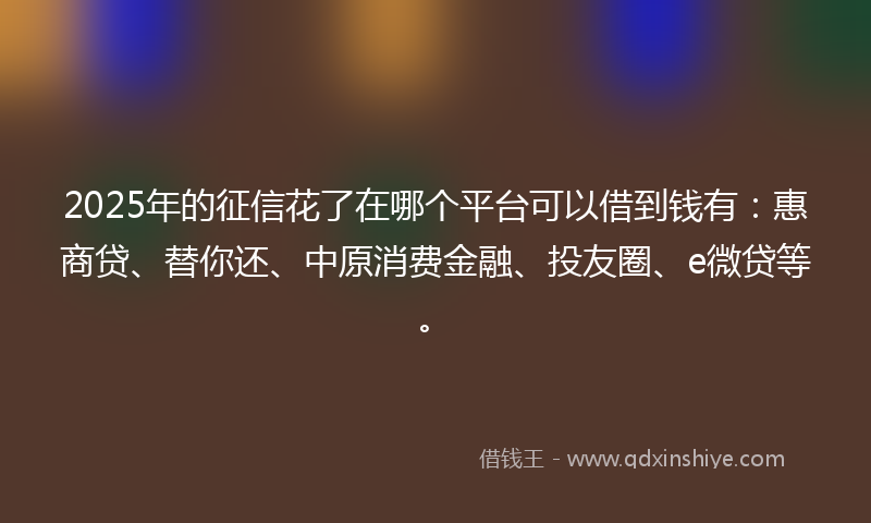 2025年的征信花了在哪个平台可以借到钱有：惠商贷、替你还、中原消费金融、投友圈、e微贷等。