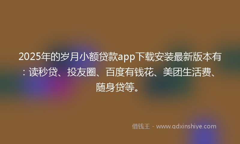 2025年的岁月小额贷款app下载安装最新版本有：读秒贷、投友圈、百度有钱花、美团生活费、随身贷等。
