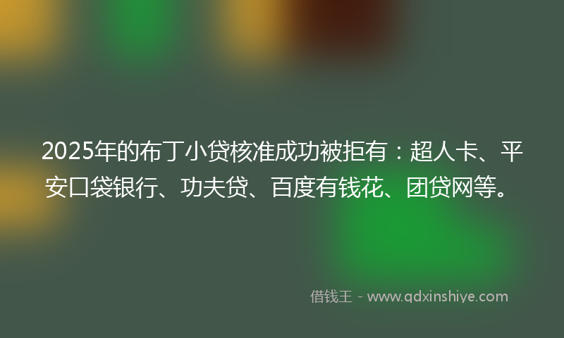 2025年的布丁小贷核准成功被拒有：超人卡、平安口袋银行、功夫贷、百度有钱花、团贷网等。